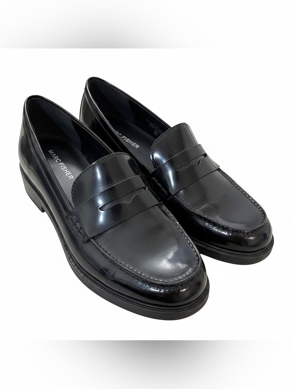 Marc Fisher Black Leather Penny Loafers - women